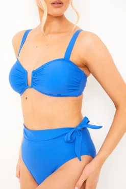 In the Style Tie Detail High Waist Bikini Bottoms Blue