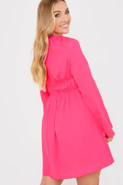 Outlet In the Style Tie Detail Plunge Skater Dress Coral