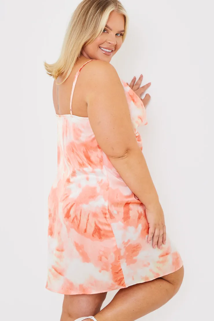 Clearance In The Style Tie Dye Cowl Neck Midi Dress Orange