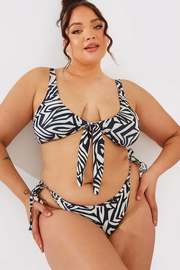 Fits Tie Front Bikini Top Monochrome