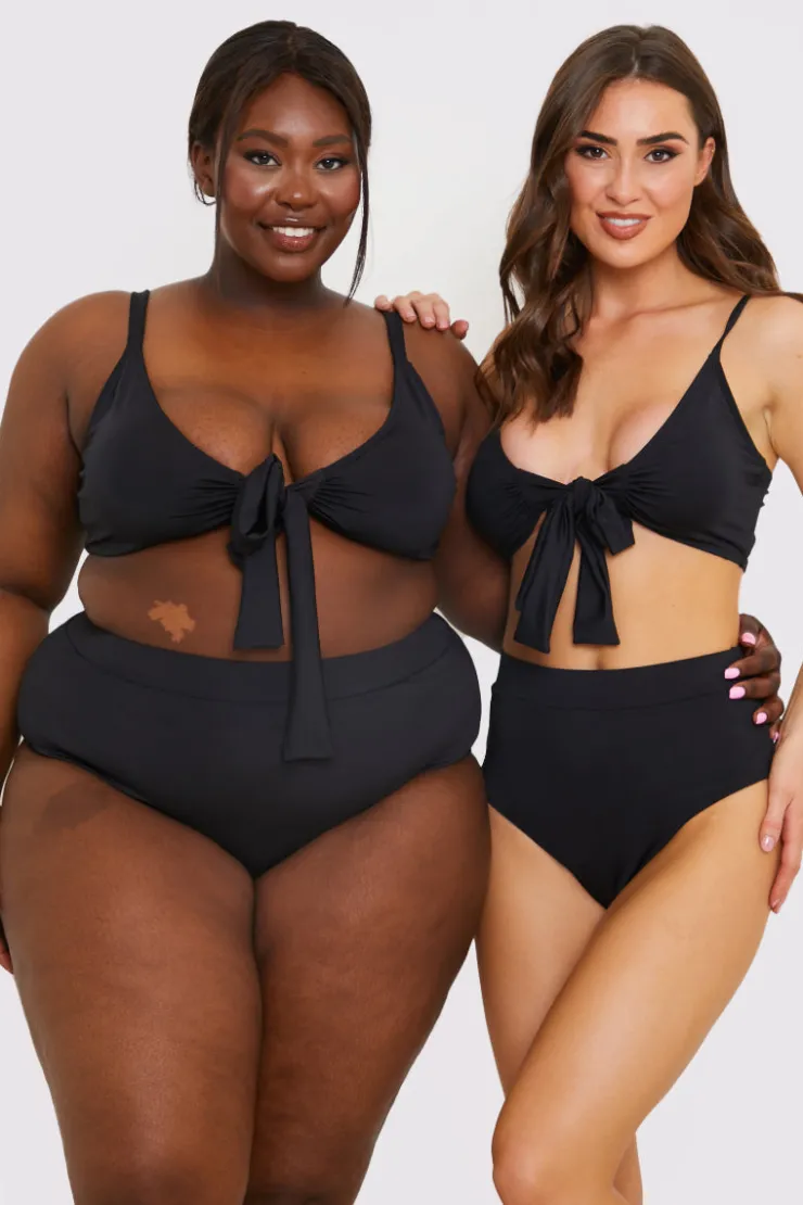 Discount In the Style Tie Front Bikini Top Black