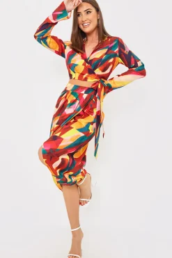 Discount In the Style Tie Front Cropped Shirt Multi