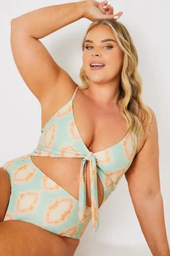 Discount In the Style Tie Front Cut Out Swimsuit Multicoloured