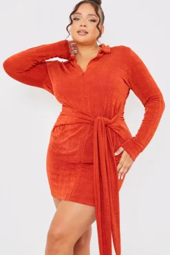 Online In the Style Tie Front Mini Dress Rust