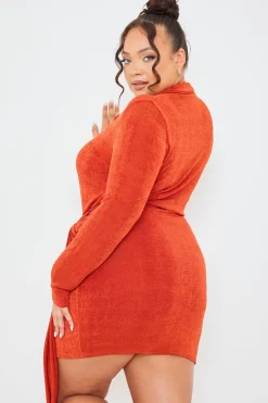 Online In the Style Tie Front Mini Dress Rust