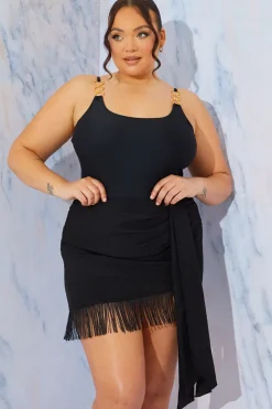 Discount In the Style Tie Skirt With Fringing Black