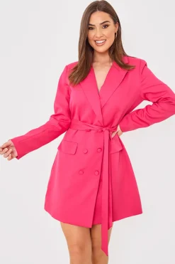 Clearance In the Style Tie Waist Blazer Dress Pink