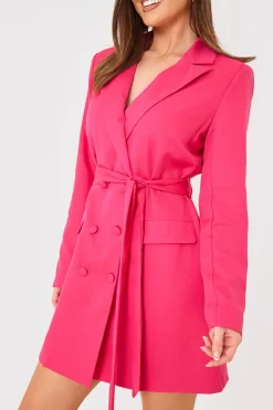 Clearance In the Style Tie Waist Blazer Dress Pink