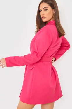 Clearance In the Style Tie Waist Blazer Dress Pink