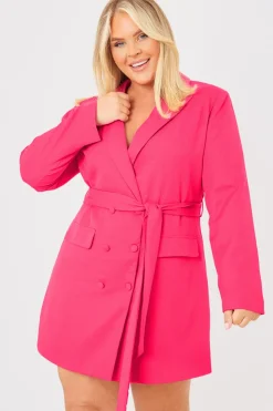 Clearance In the Style Tie Waist Blazer Dress Pink
