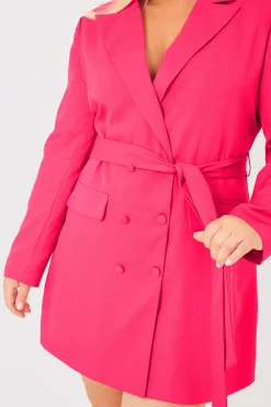 Clearance In the Style Tie Waist Blazer Dress Pink