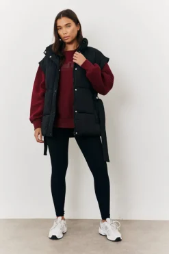 In The Style Tie Waist Puffer Gilet Black