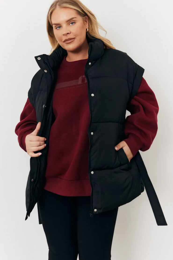 In The Style Tie Waist Puffer Gilet Black