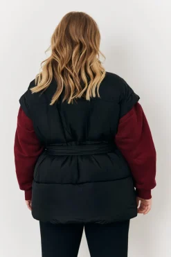 In The Style Tie Waist Puffer Gilet Black