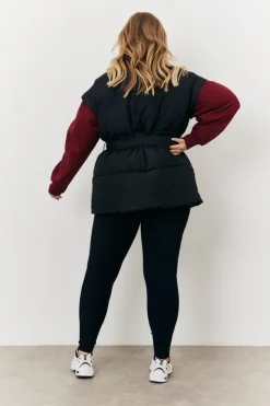 In The Style Tie Waist Puffer Gilet Black