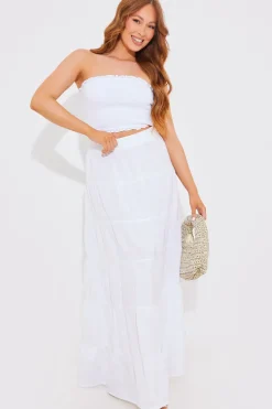 New In The Style Tiered Linen Look Maxi Co-Ord Skirt White