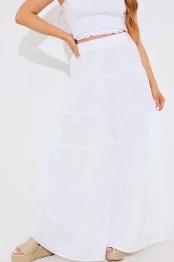 New In The Style Tiered Linen Look Maxi Co-Ord Skirt White