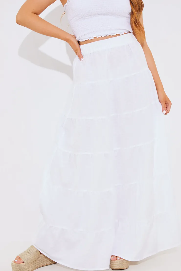 New In The Style Tiered Linen Look Maxi Co-Ord Skirt White