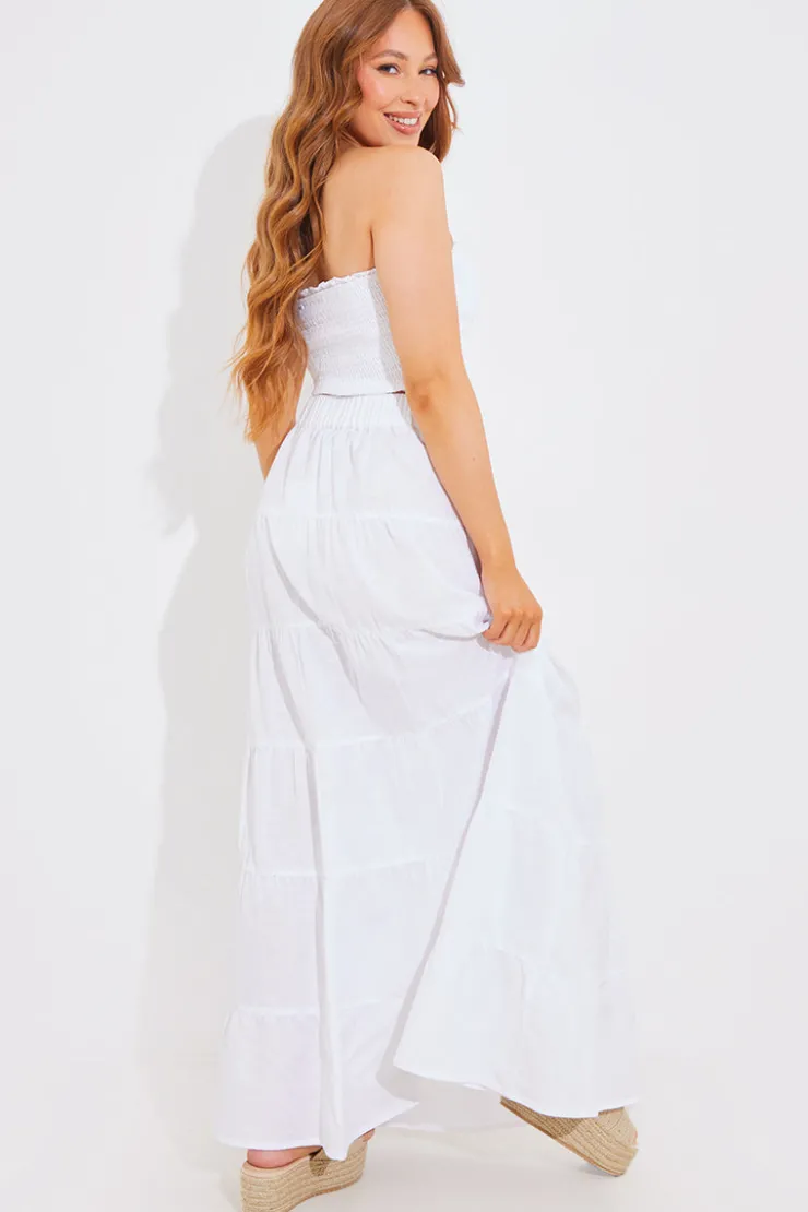New In The Style Tiered Linen Look Maxi Co-Ord Skirt White
