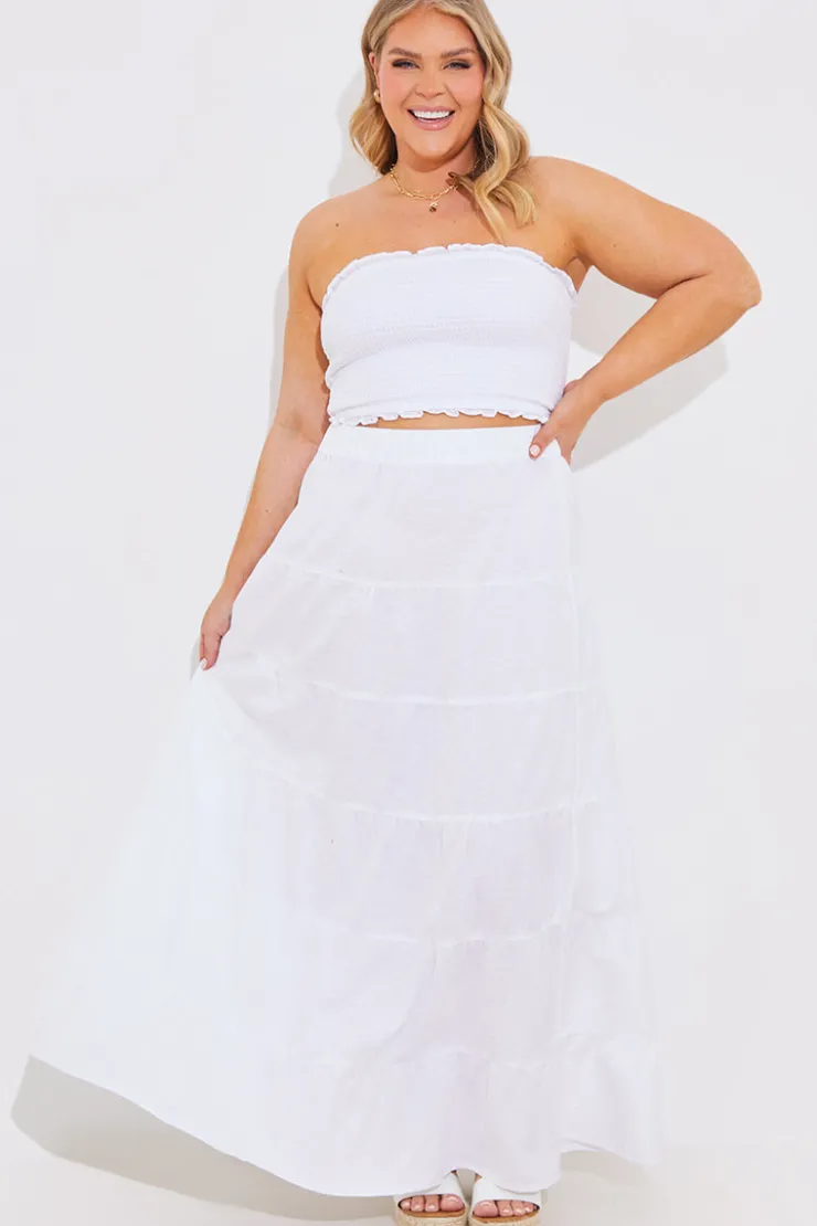 New In The Style Tiered Linen Look Maxi Co-Ord Skirt White