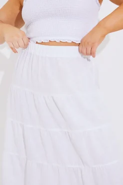 New In The Style Tiered Linen Look Maxi Co-Ord Skirt White