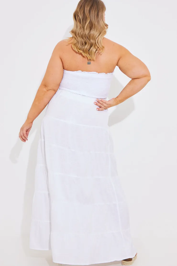 New In The Style Tiered Linen Look Maxi Co-Ord Skirt White