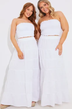 New In The Style Tiered Linen Look Maxi Co-Ord Skirt White