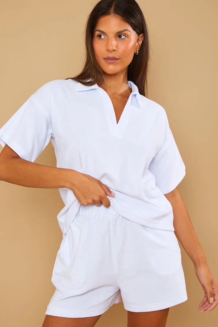 Outlet In the Style Towelling Co-Ord Shorts White