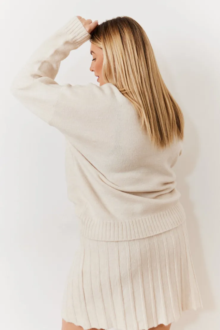 Hot In The Style Turtle Neck Co-Ord Jumper Cream