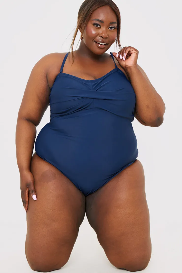 Outlet In the Style Twist Bust Swimsuit Navy