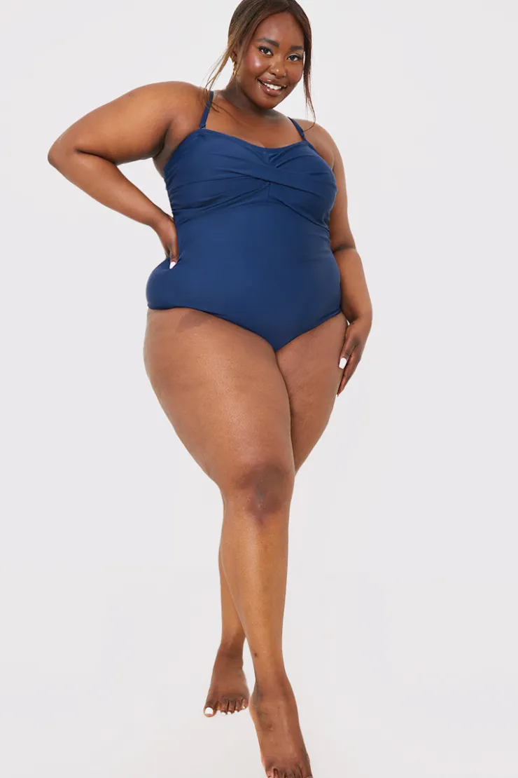 Outlet In the Style Twist Bust Swimsuit Navy