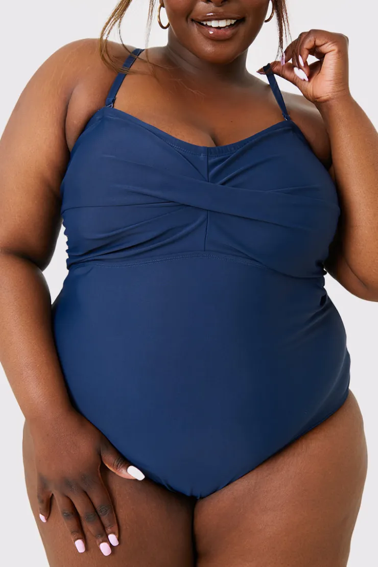 Outlet In the Style Twist Bust Swimsuit Navy