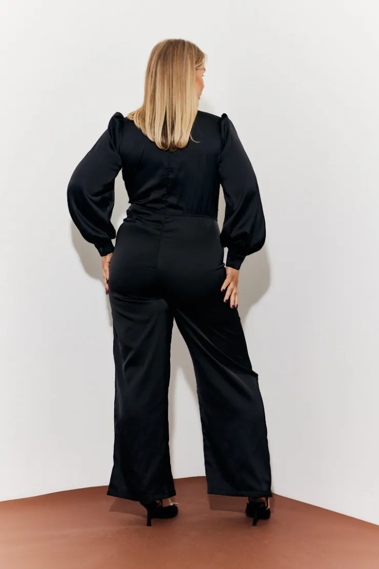 Sale In the Style Twist Front Detail Wide Leg Satin Jumpsuit Black