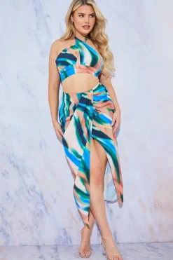 Clearance In the Style Twist Front Midi Skirt Multi