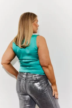 In The Style Twisted Detail Cowl Neck Satin Top Green