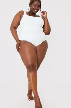 Online In the Style Underbust Seam Control Towelling Swimsuit White