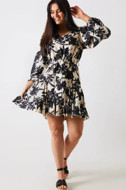 Clearance In the Style V Neck Balloon Sleeve Godet Mini Dress Stone