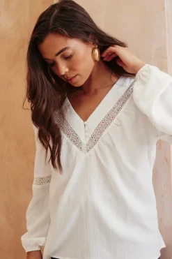 Online In The Style V Neck Crochet Insert Blouse White