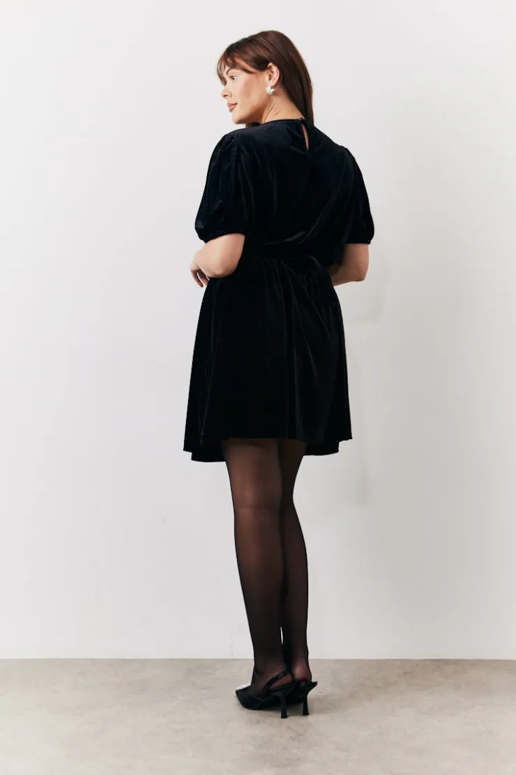 Clearance In The Style Velvet Embellished Belt Mini Dress Black