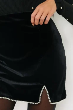 Discount In the Style Velvet Faux Pearl Mini Skirt Black