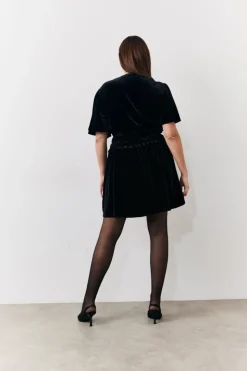 In The Style Velvet Mini Dress with Embellished Buttons Black