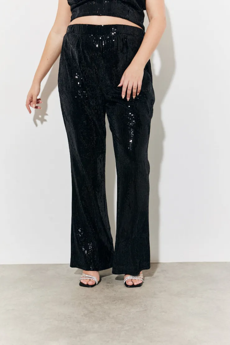 Hot In The Style Velvet Sequin Fit and Flare Co-Ord Trouser Black