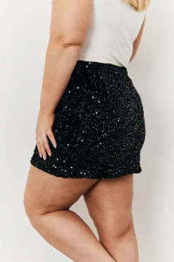 Hot In the Style Velvet Sequin Mini Skirt Black
