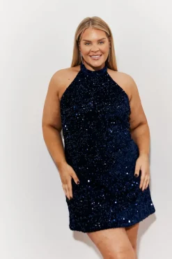 In the Style Velvet Sequin Tie Back Detail Mini Dress Navy