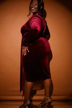 Sale In the Style Velvet Wrap Front Drape Midi Dress Red