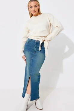 Sale In The Style Vintage Wash Split Detail Denim Maxi Skirt Black
