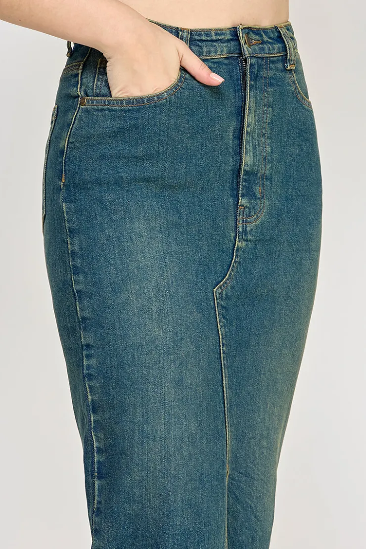 Sale In The Style Vintage Wash Split Detail Denim Maxi Skirt Black