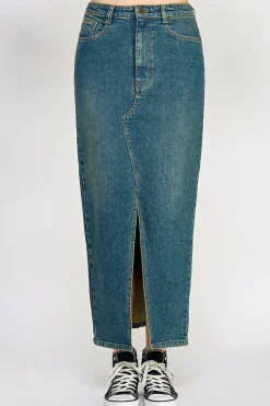 Sale In The Style Vintage Wash Split Detail Denim Maxi Skirt Black