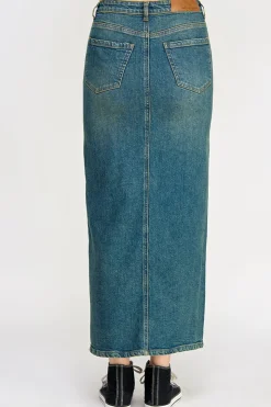Sale In The Style Vintage Wash Split Detail Denim Maxi Skirt Black
