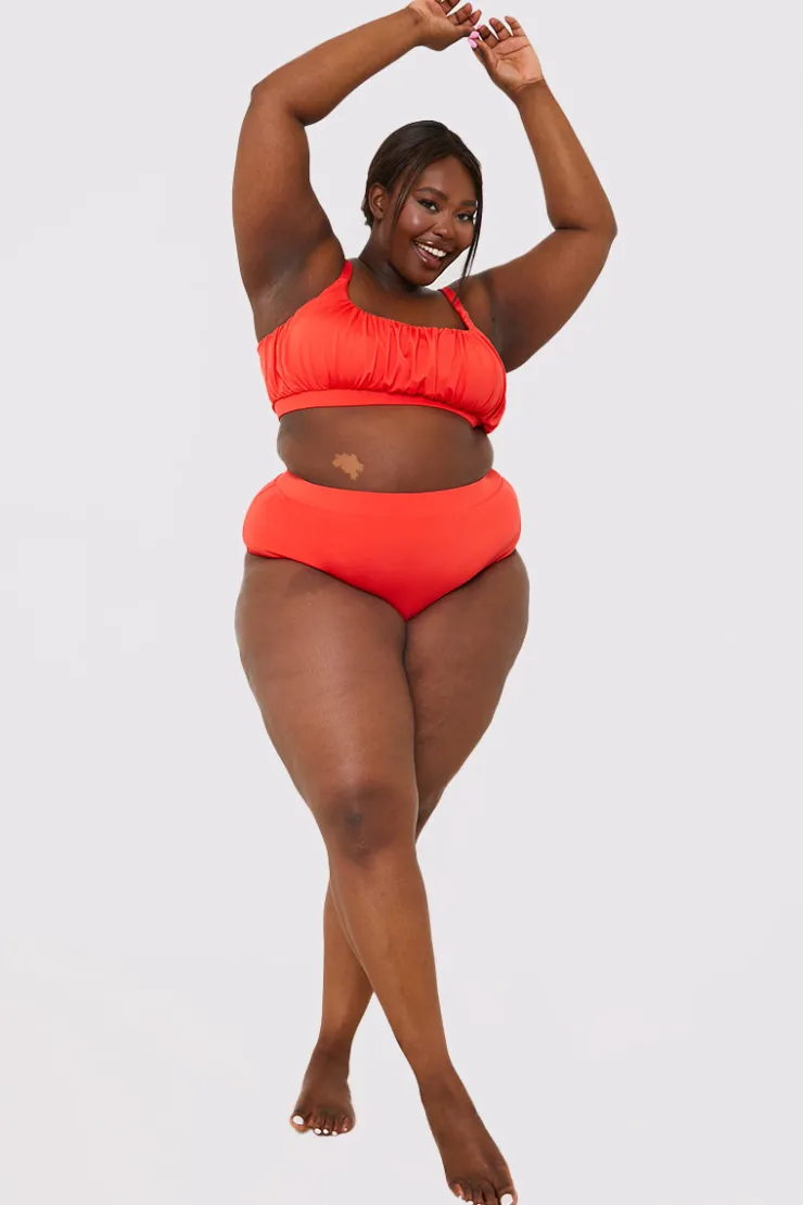 In the Style Waistband Detail Bikini Bottom Red